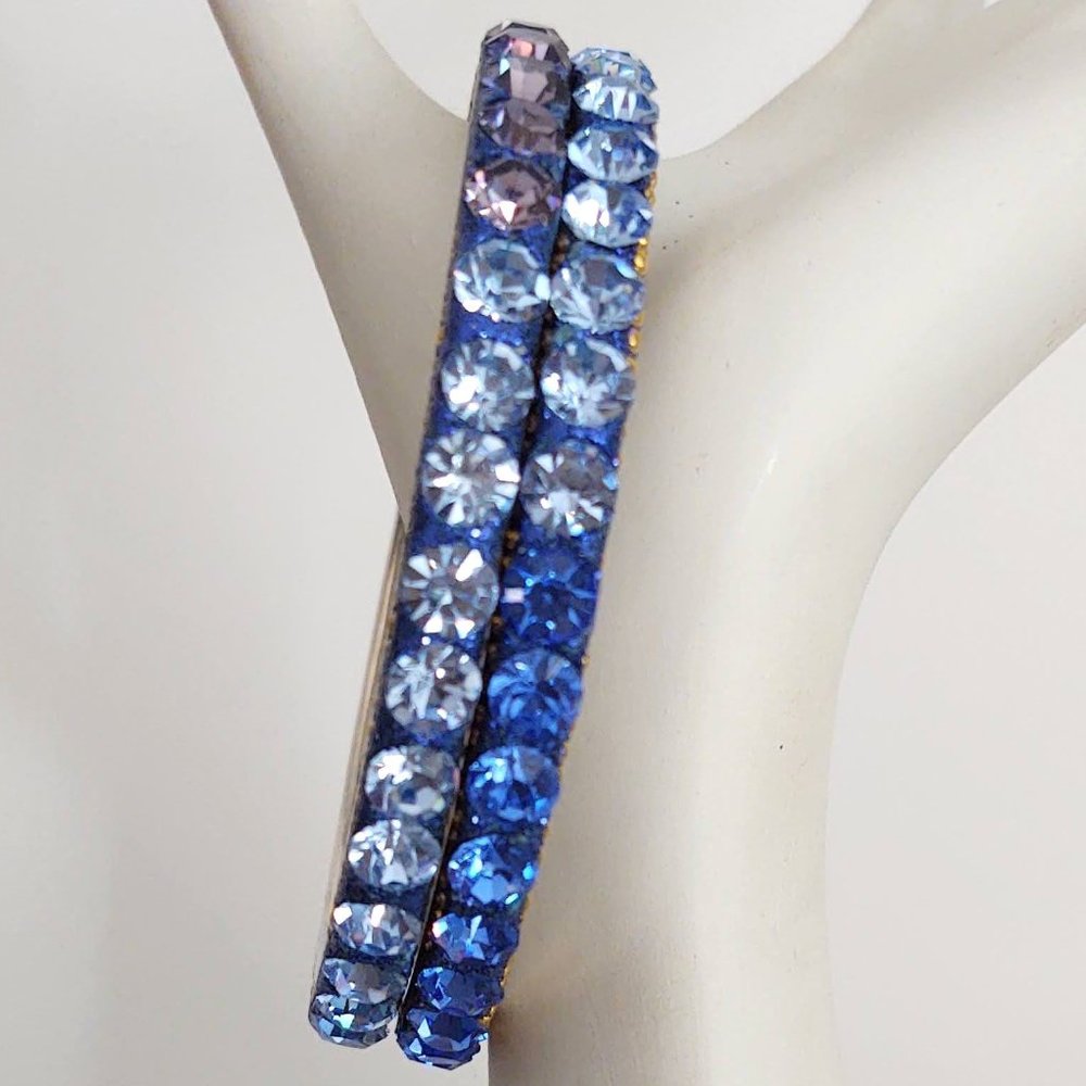 Pair of shades of blue and smoky glass beaded bangles